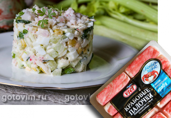 Салат из крабовых палочек «Снежный краб» VIČI с огурцами и кукурузой Салат из крабовых палочек «Снежный краб» VIČI с огурцами и кукурузой