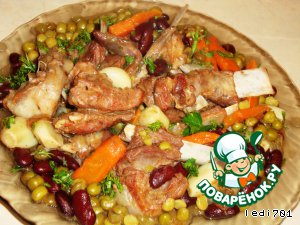 Бараньи ребрышки с фасолью и зеленым горошком