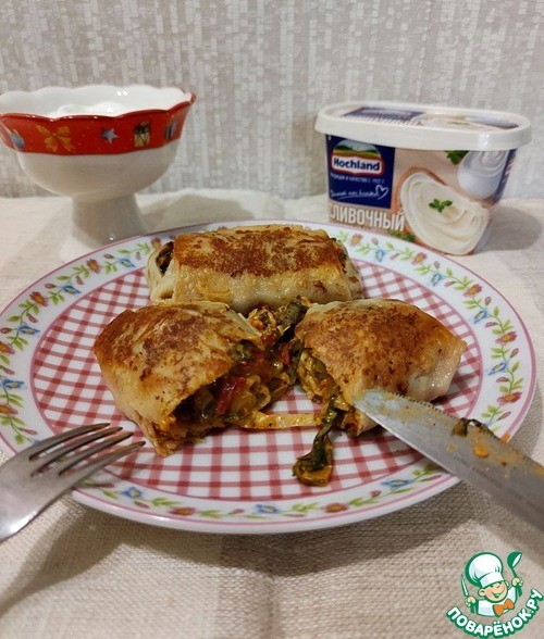 Блинчики фаршированные печенью и овощами