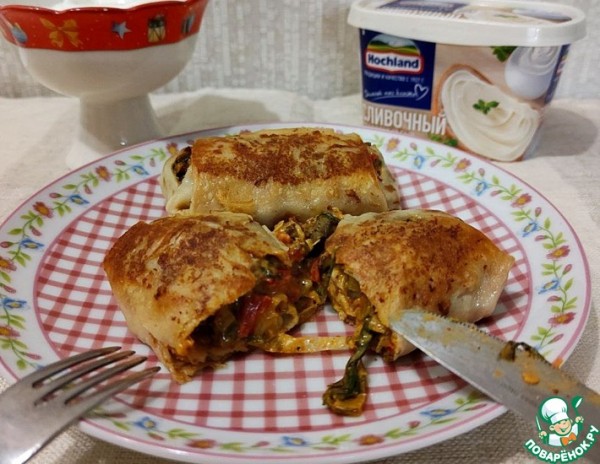 Блинчики фаршированные печенью и овощами