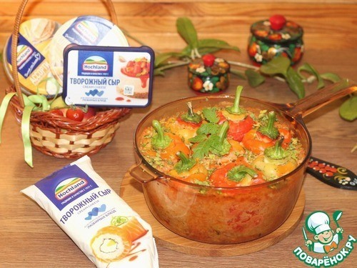 Фаршированный перец, запеченный в творожном соусе