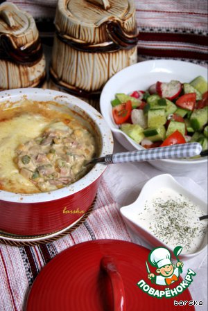 Гороховый гратин с грибами и ветчиной