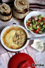 Гороховый гратин с грибами и ветчиной