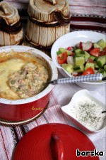 Гороховый гратин с грибами и ветчиной