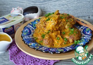 Говяжья голяшка в сливочно-овощном соусе