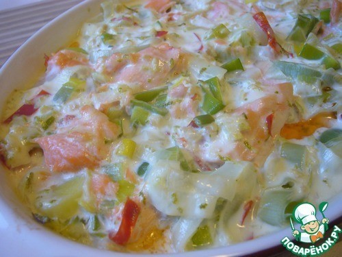 Гратан из форели и лука-порея со сливками