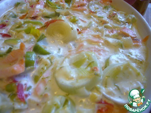 Гратан из форели и лука-порея со сливками