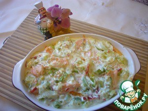 Гратан из форели и лука-порея со сливками