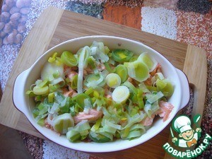 Гратан из форели и лука-порея со сливками