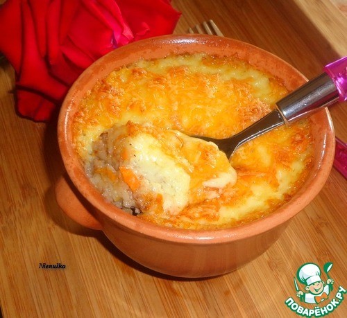Гратен из фарша и рисовых хлопьев