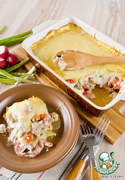 Гратен с фаршем и овощами Гратен с фаршем и овощами