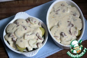 Гратин из картофеля и камбалы под соусом из горгонзолы