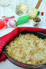 Гратин из макарон, копченого лосося и яблока Гратин из макарон, копченого лосося и яблока