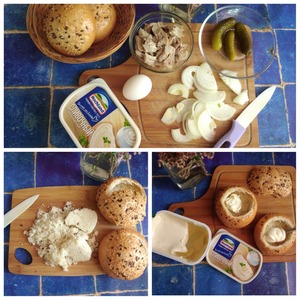 Хлебные горшочки с мясом и сыром