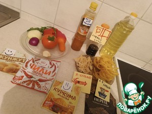 Яичная лапша с кальмаром и овощами Яичная лапша с кальмаром и овощами