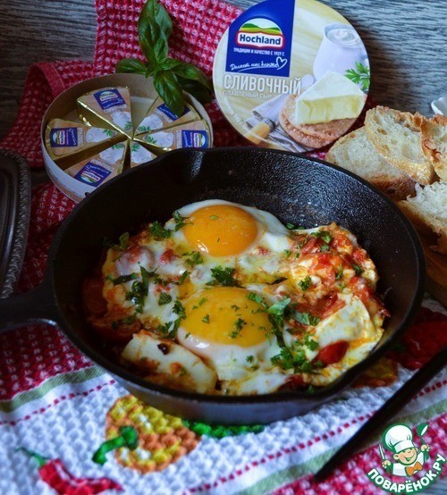 Яичница с плавленым сыром и овощами Яичница с плавленым сыром и овощами