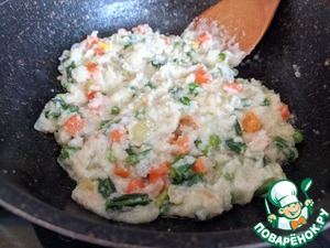 Кальмары, фаршированные рисовой полентой и овощами