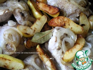 Курица с айвой и зеленым горошком