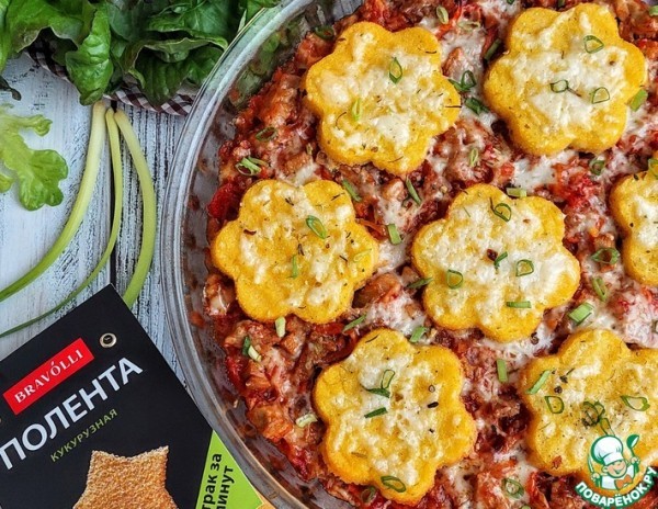 Мясо, запеченное с овощами и полентой Мясо, запеченное с овощами и полентой