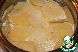 Мусс из лосося с крабовыми палочками на ложе из картофельного гратена