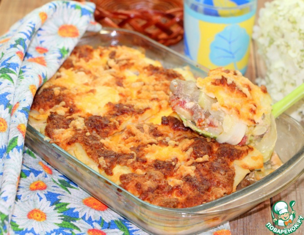 Овощной гратен с куриной печенью Овощной гратен с куриной печенью