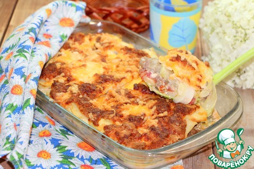 Овощной гратен с куриной печенью Овощной гратен с куриной печенью