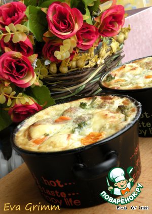 Сливочный гратен с фрикдельками и пармезаном Сливочный гратен с фрикдельками и пармезаном