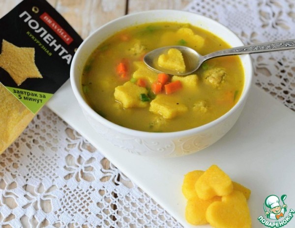 Суп с фрикадельками и кукурузной полентой Суп с фрикадельками и кукурузной полентой