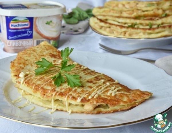 Сырная курица в кабачковых блинчиках Сырная курица в кабачковых блинчиках