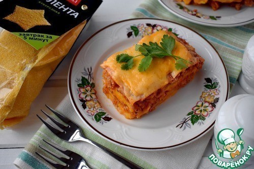 Запеченная полента с мясным соусом Запеченная полента с мясным соусом