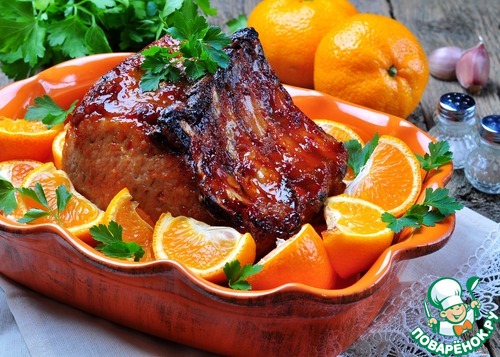Запеченная свиная корейка в мандариновом соусе Запеченная свиная корейка в мандариновом соусе