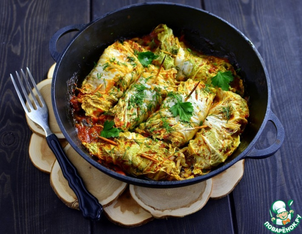 Запеченные голубцы из пекинской капусты Запеченные голубцы из пекинской капусты