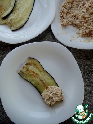 Баклажановые рулетики с тунцом и сыром
