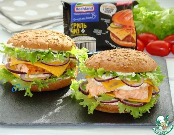 Бургер с семгой гриль