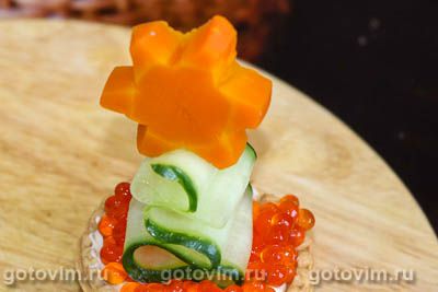 Закуски в тарталетках с сыром и красной икрой «Ёлочки» Закуски в тарталетках с сыром и красной икрой «Ёлочки»
