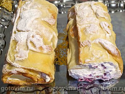 Рулет из блинного теста со сливочной начинкой