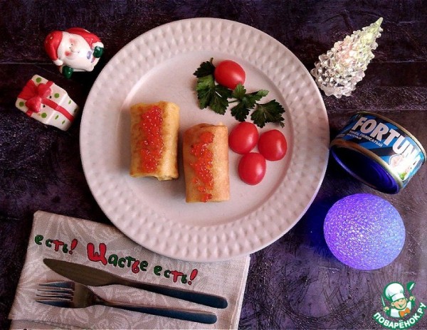 Блины, фаршированные картофелем с тунцом Блины, фаршированные картофелем с тунцом