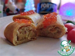 Блины, фаршированные картофелем с тунцом Блины, фаршированные картофелем с тунцом