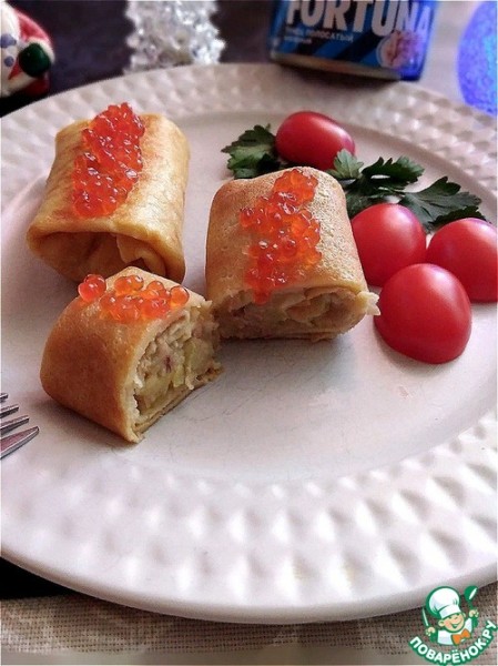 Блины, фаршированные картофелем с тунцом Блины, фаршированные картофелем с тунцом