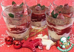 Десерт с творогом, маскарпоне и малиновым соусом Десерт с творогом, маскарпоне и малиновым соусом