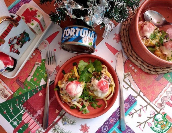 Гнёзда под сыром с тунцом Гнёзда под сыром с тунцом