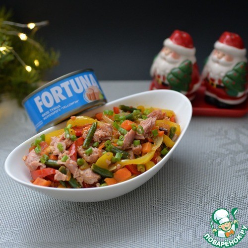 Тёплый салат из овощей и тунца Тёплый салат из овощей и тунца