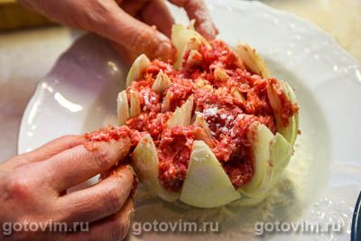 «Цветок» из фаршированного лука с мясом «Цветок» из фаршированного лука с мясом
