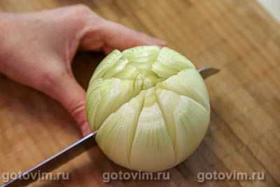 «Цветок» из фаршированного лука с мясом «Цветок» из фаршированного лука с мясом