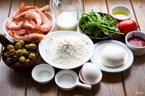 Пицца с оливками и креветками Пицца с оливками и креветками