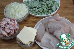 Минтай с зеленым горошком и беконом Минтай с зеленым горошком и беконом