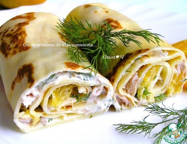 Блинчики с курицей и апельсином Блинчики с курицей и апельсином