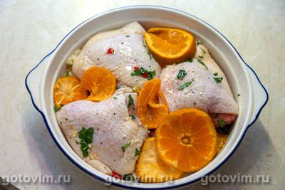 Куриные бедра с мандаринами и перцем чили Куриные бедра с мандаринами и перцем чили