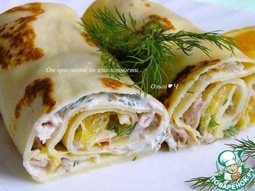 Блинчики с курицей и апельсином Блинчики с курицей и апельсином