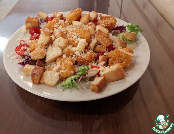 Салат "Цезарь с креветками темпура" Салат "Цезарь с креветками темпура"